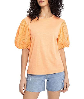 Sanctuary Womens Cloud Control Eyelet Slub T-Shirt Orange M