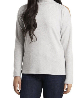 Vince Camuto Womens Cold Shoulder Cozy Top Embellishments Gray Size S MSRP $69