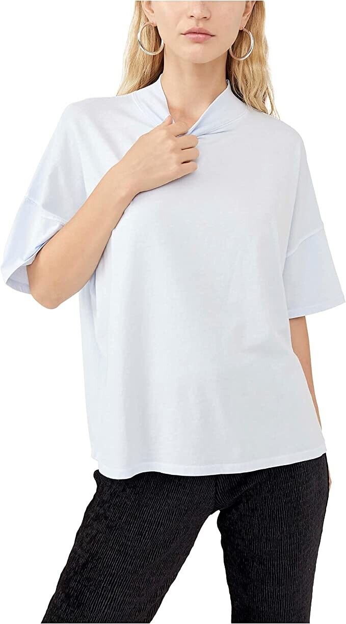 Free People We the Free Fearless Mock Neck Top in Iced Water Blue Size L