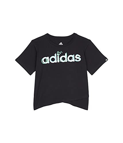 adidas Girl's Short Sleeve Crossover Tee Black Multi Size XL (16 Big Kids)