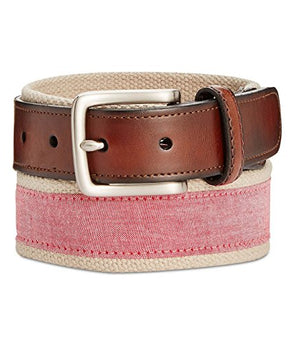 Club Room Mens Chambray Woven Belt, Pink Red, 32