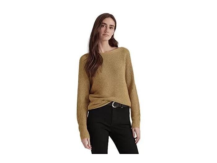 Lauren Ralph Lauren Women Gold Dolman-Sleeve Boatneck Sweater Size XL MSRP $100