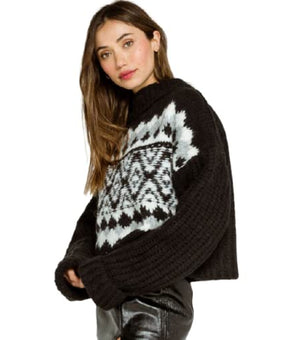 Free People Alpine Crop Mock Neck Sweater Onyx Combo Black Size XS