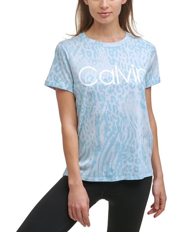 Calvin Klein Performance Women's Printed Top Bleached Aqua, Small Size S