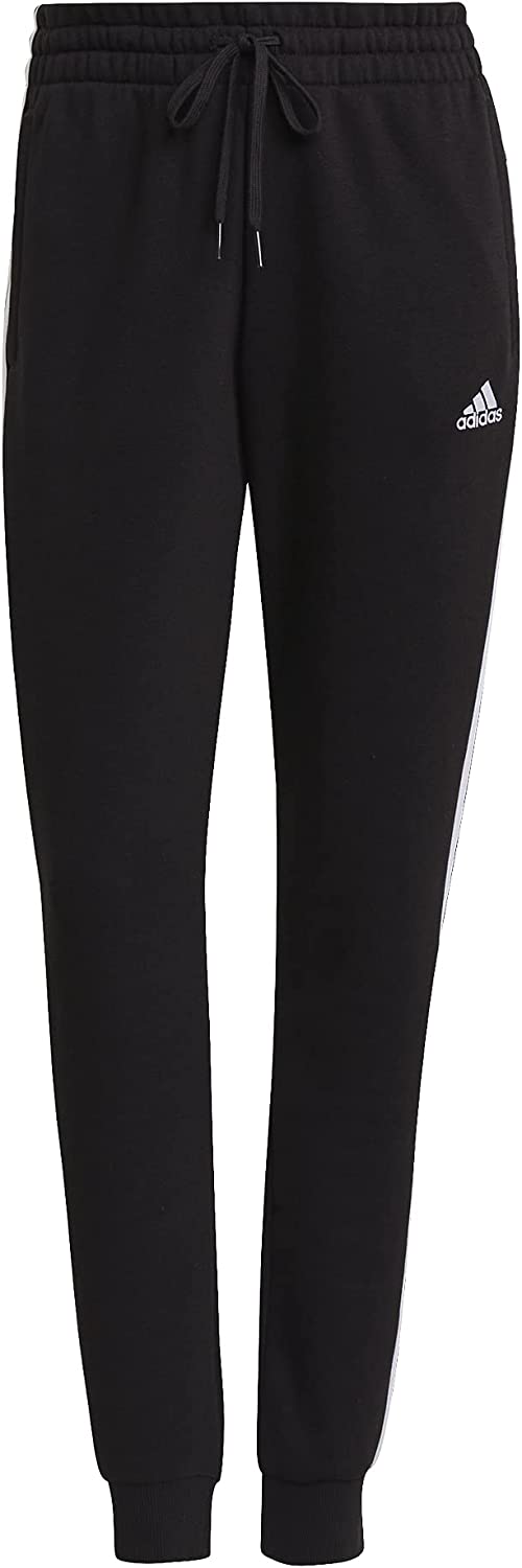 adidas Women's Plus Size Essentials Fleece Tapered Cuff Pants, Black/White, 1X