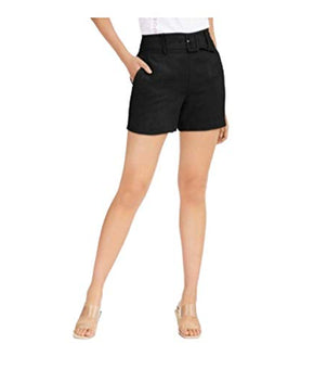 INC Womens Linen Belted Shorts Black M