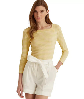 Lauren Ralph Lauren Floral Stretch Cotton Top Yellow Cream Size S MSRP $60