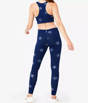 TEREZ Metallic Star Compression Leggings Size L Navy Blue MSRP $100