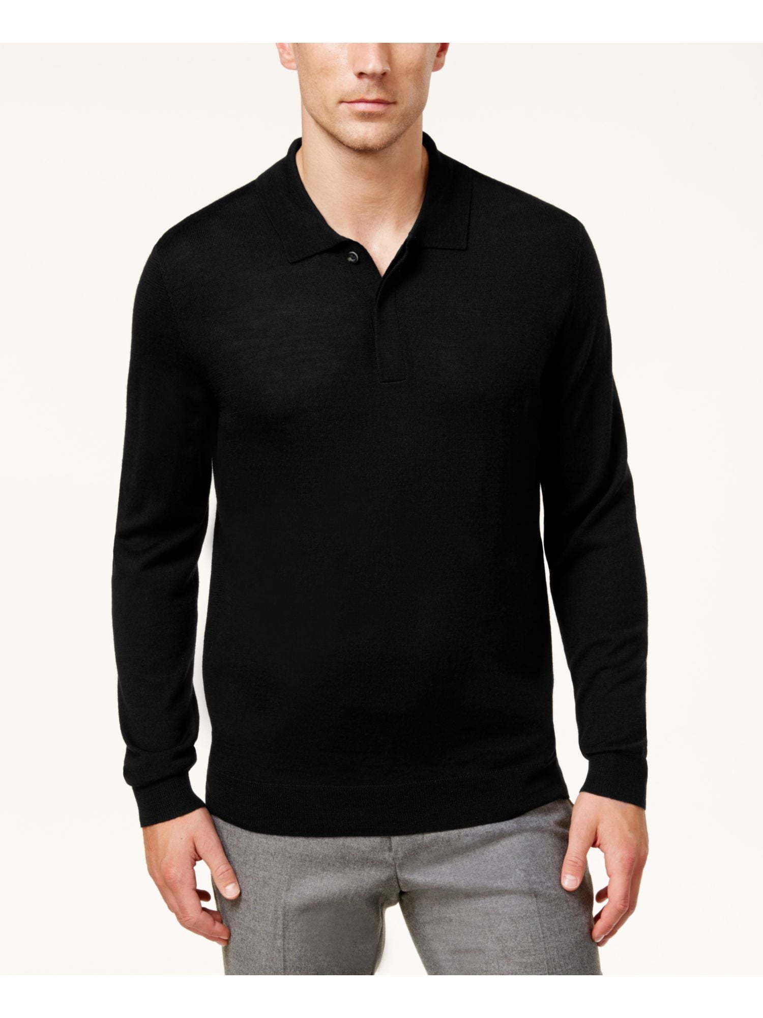 CLUB ROOM Mens Black Spread Collar Classic Merino Blend Pullover Sweater Size L