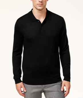 CLUB ROOM Mens Black Spread Collar Classic Merino Blend Pullover Sweater Size L