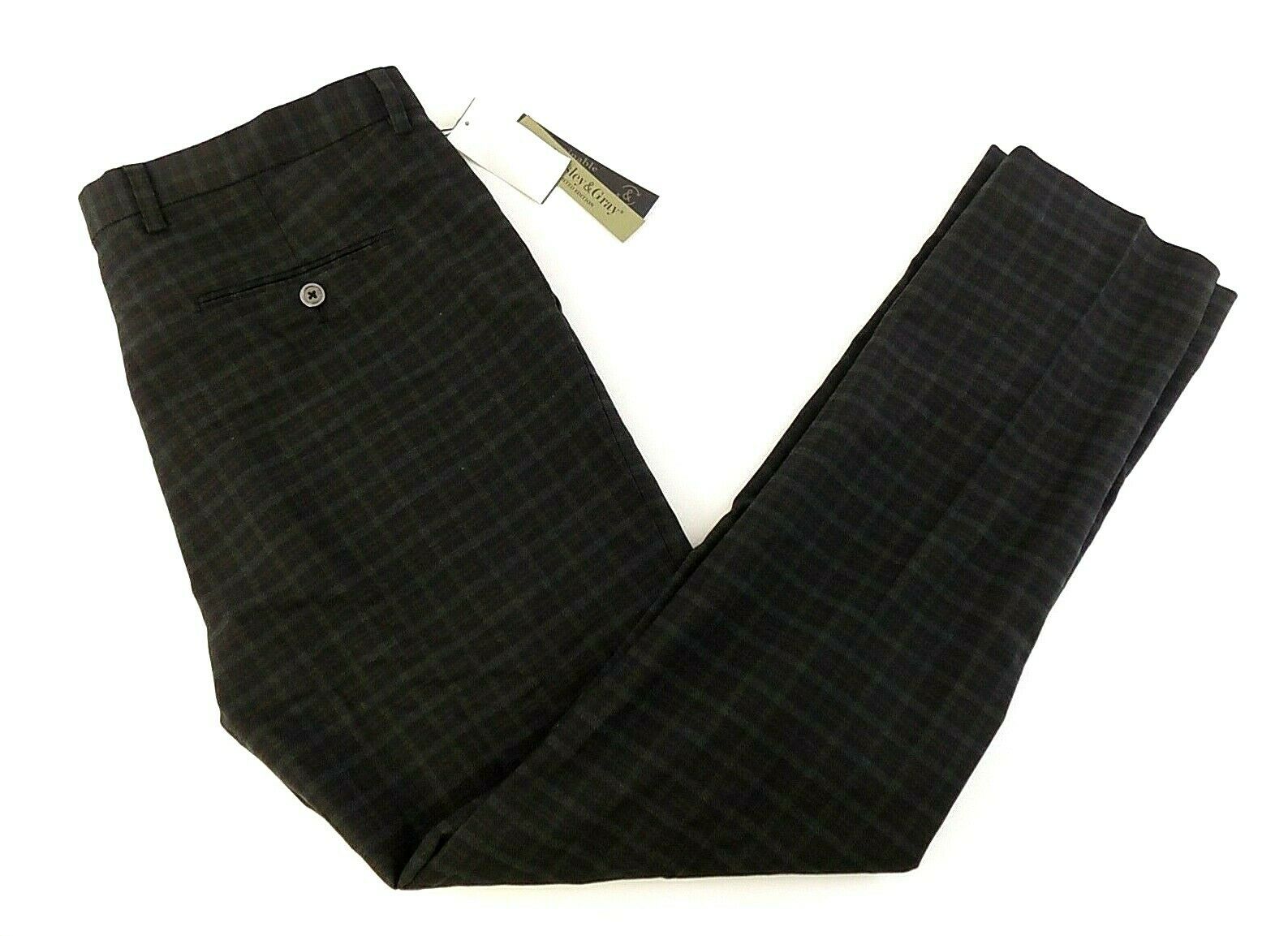 Paisley & Gray Men Limited Edition Check Slim Fit Pants Dark Green Brown 34x32