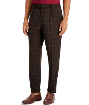 Tasso Elba Men's Box-Checked Pants Dark Brown Size S