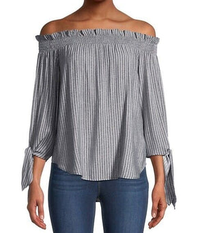 Michael Kors Striped Off-the-Shoulder Top Gray Size L MSRP $88