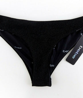 bebe Womens Black Metalic Bikini Swim Bottom Size L MSRP $25