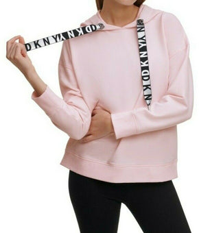 DKNY Womens Metallic-Logo Drawstring Hoodie Pink Size S MSRP $70