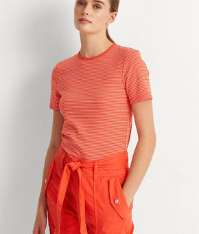 LAUREN Ralph Lauren Striped Stretch Cotton T-Shirt Orange/cream Size M MSRP $50
