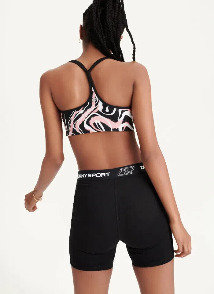 DKNY SPORT Women's Marble-Print Sports Bra Black Pink Size XL MSRP $45