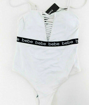 bebe Women's One Piece bodysuit Swim wear White Size L