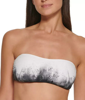 Calvin Klein Black, & SOFT WHITE MULTI Printed Bandeau Bikini Swim Top Size S