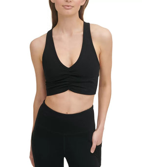 Dkny Sport Women's Ruched Low-Impact Sports Bra Black Size S MSRP $40