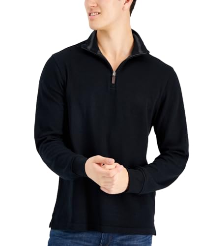 Club Room Men's Quarter Zip Classic-Fit French Black, Shirt Size L