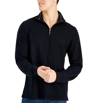 Club Room Men's Quarter Zip Classic-Fit French Black, Shirt Size L