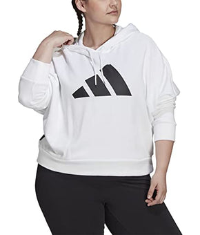 ADIDAS Women White Ribbed Drawstring Logo Graphic Long Sleeve Hoodie Top Plus 3X