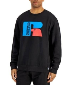 Russell Athletic Mens Ricardo Logo Print Fleece Sweatshirt Black Size S MSRP $28