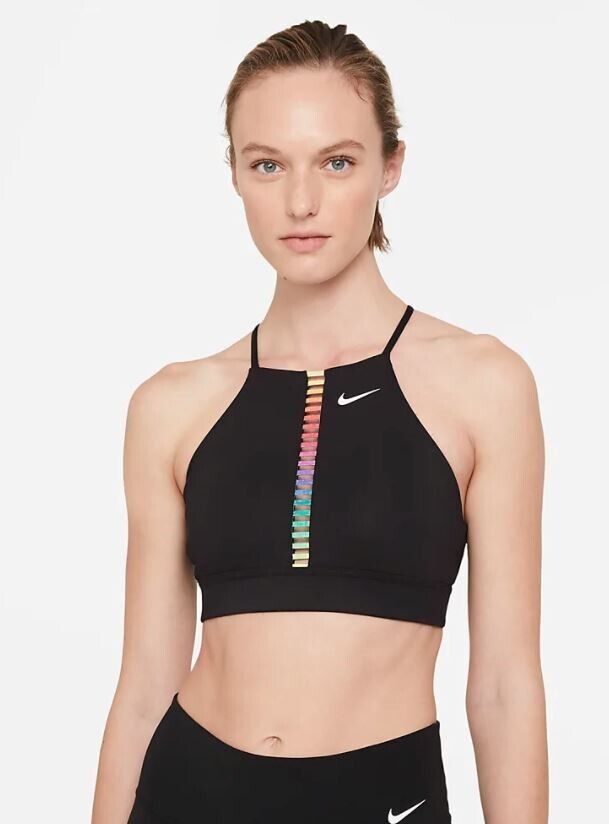 Nike Womens Dri-fit Indy Rainbow Ladder Sports Bra black Size XS MSRP $40