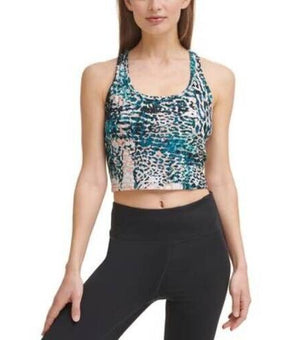 Calvin Klein Womens Printed Racerback Cropped Tank Top green Size M MSRP $50