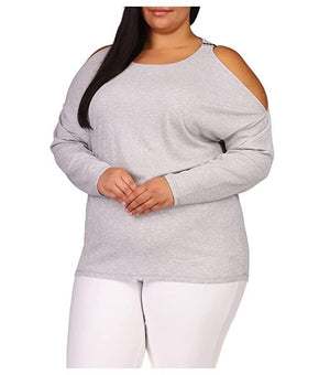 MICHAEL KORS Gray Embellished Cold Shoulder Waffle Knit Heather Plus Size 1X $88