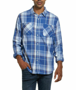 Weatherproof Mens Shirt Blue Size Medium M Button Front Plaid Print