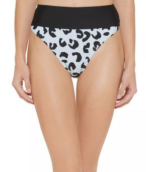 DKNY Women's Printed High Waist Bikini Bottom Swimsuit Black, Size M Blue Black,
