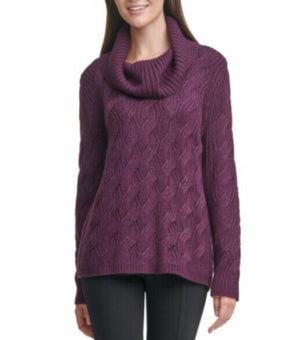 Calvin Klein Women Chain-Stitched Cowlneck Sweater Dark Purple Size XS