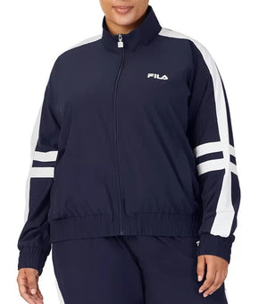 FILA Plus Size 1X Jovia Zip-Front Logo Track Jacket Navy Blue MSRP $70