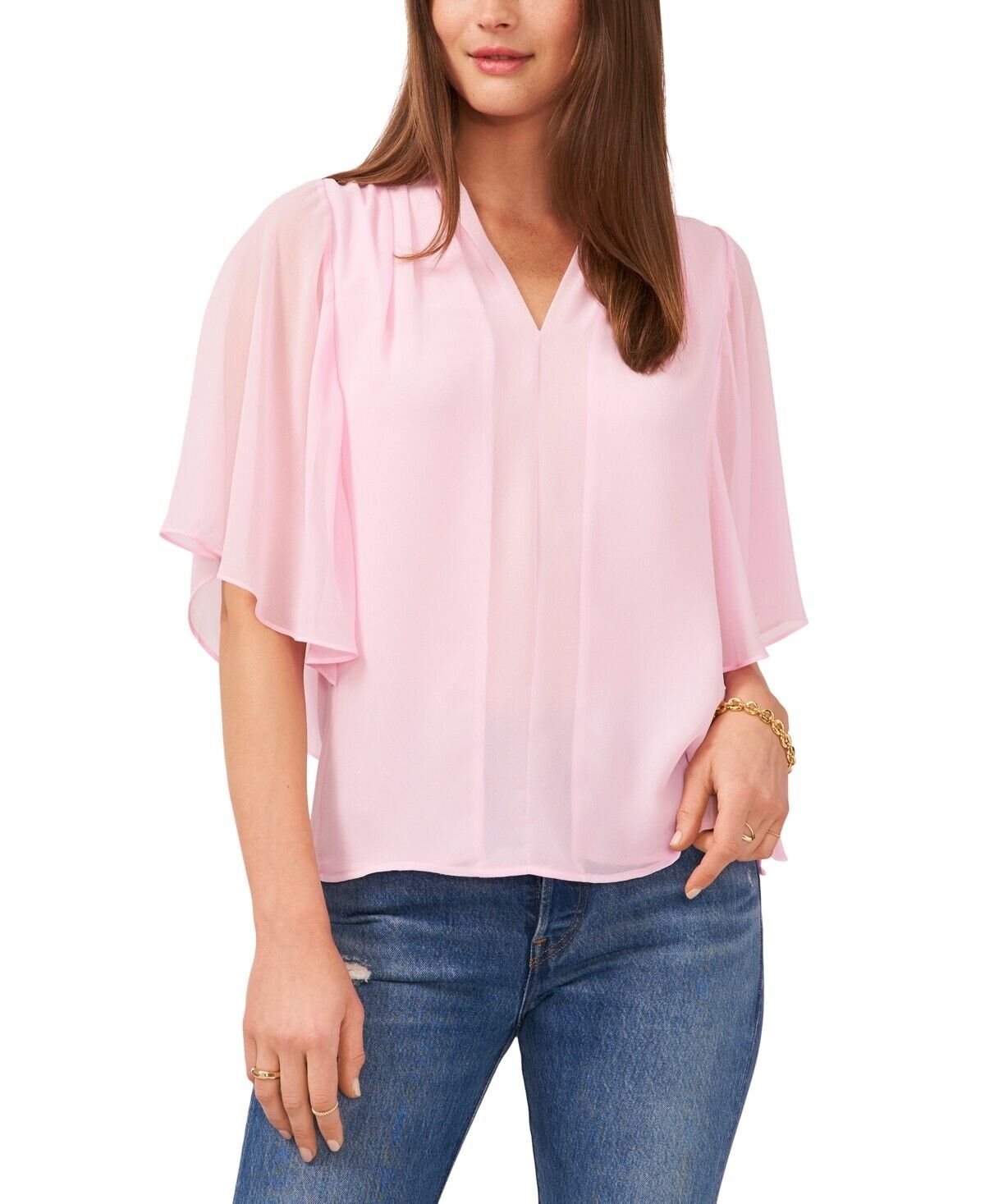 Vince Camuto Ruffled-Sleeve Top Blouse Pink Size XXS MSRP $79