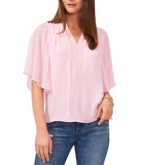 Vince Camuto Ruffled-Sleeve Top Blouse Pink Size XXS MSRP $79