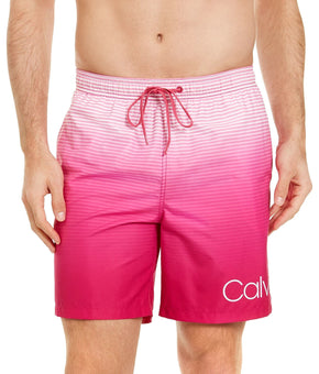 Calvin Klein Mens Quick-Dry UV 50+ Stripe 7" Swim Trunks Pink Size 2XL MSRP $60