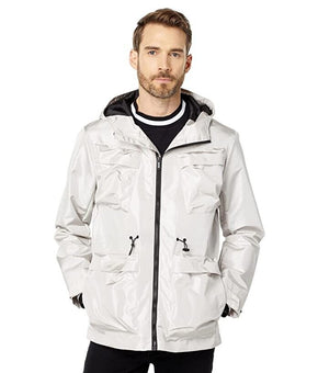 Karl Lagerfeld Men Paris Shiny Four-Pocket Hooded Jacket Silver Size L MSRP $229