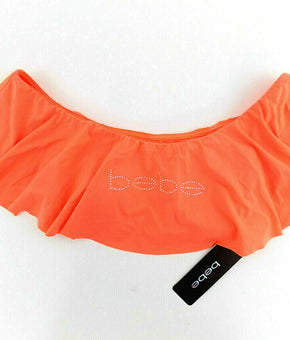 Bebe Womens Swim Bikini off-shoulder Top Neon tangerine Orange Size S MSRP $25