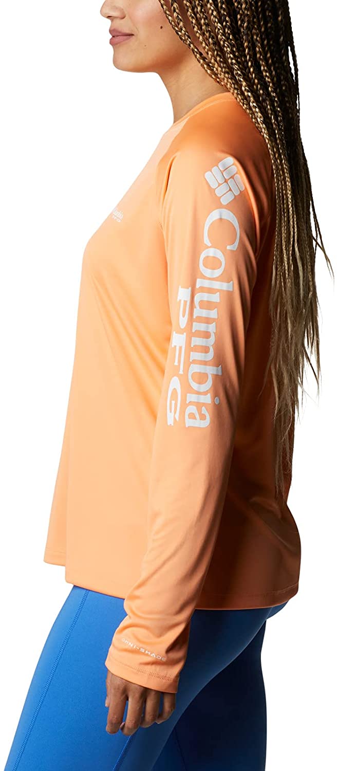 Columbia Womens PFG Tidal Tee II UPF 50 Long Sleeve Fishing Shirt Size XL Orange