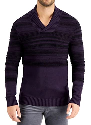 INC Mens Sweater Black Medium Striped Shawl Collar Pullover Purple M