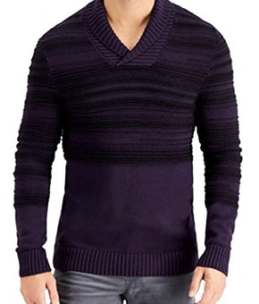 INC Mens Sweater Black Medium Striped Shawl Collar Pullover Purple M