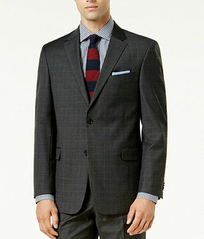 Tommy Hilfiger Men Plaid Suit Jacket Blazer Charcoal Grey Blue Size 44L