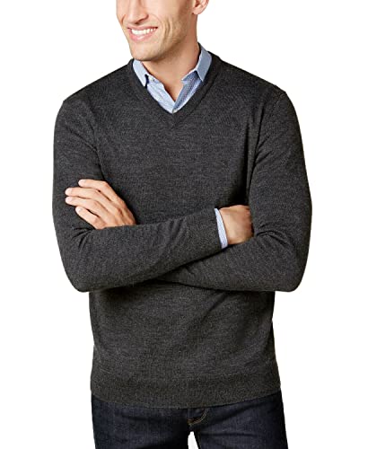 Club Room Mens Sweater Large V-Neck Performane Pullover Wool Gray Size L