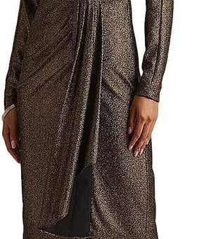 LAUREN Ralph Lauren Metallic Jacquard Dress Gold Black Size 6 MSRP $195