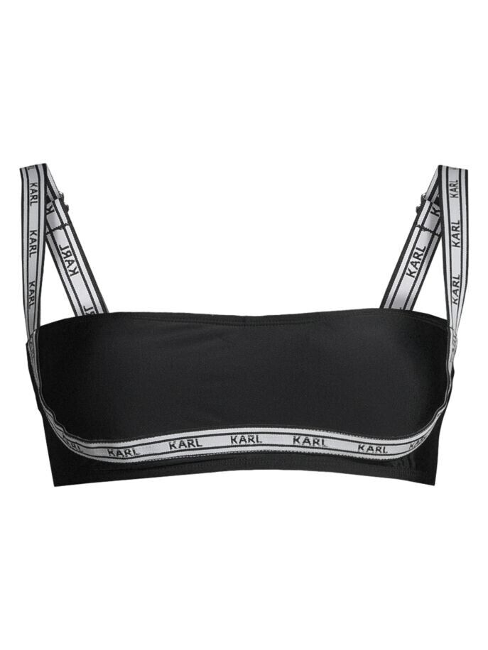 KARL LAGERFELD PARIS Logo Elastic Bandeau Bikini Top Black, Size M MSRP $68