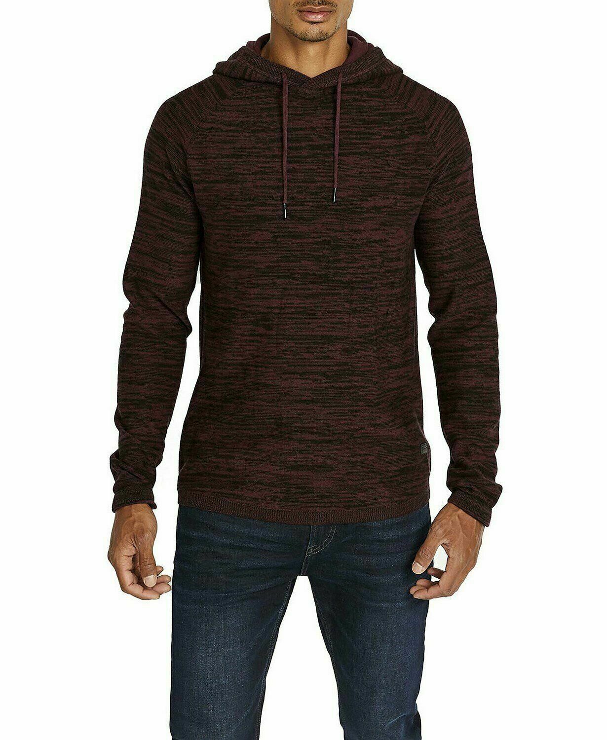 Buffalo David Bitton Men Hooded Sweater Wamen Burgundy Wine Black Combo Size XXL