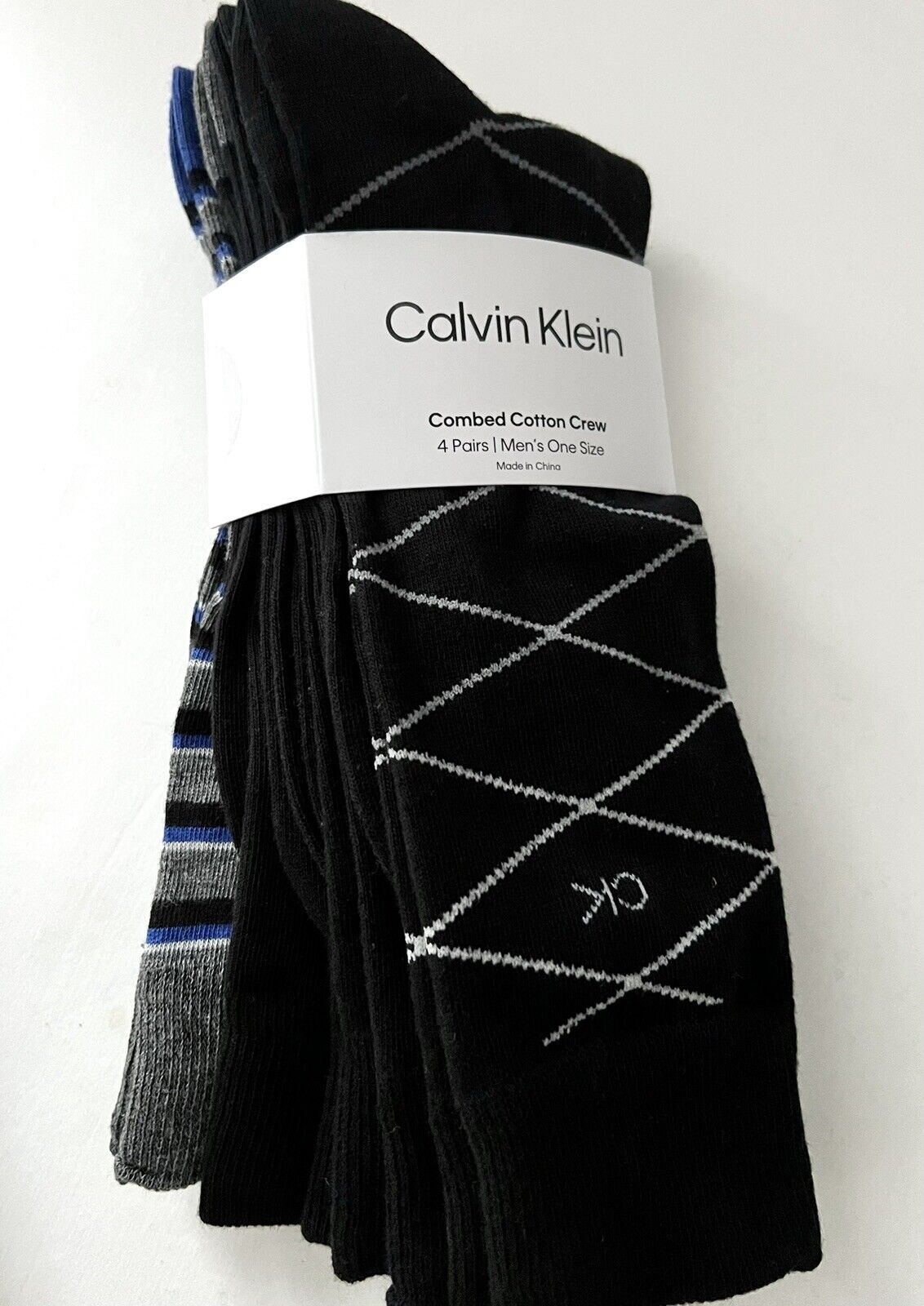 Calvin Klein Men's 4 Pack Multi Pattern Dress Crew Socks Black Size Regular