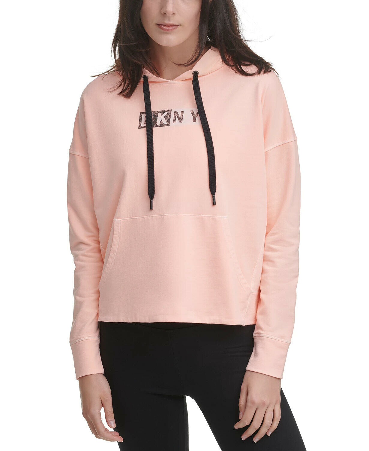 DKNY Women's Sport Logo Hooded Cotton Sweatshirt Light Pink Size S MSRP $70
